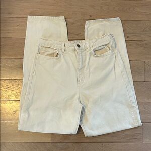 COS tapered leg high rise full length oatmeal 100% cotton jeans